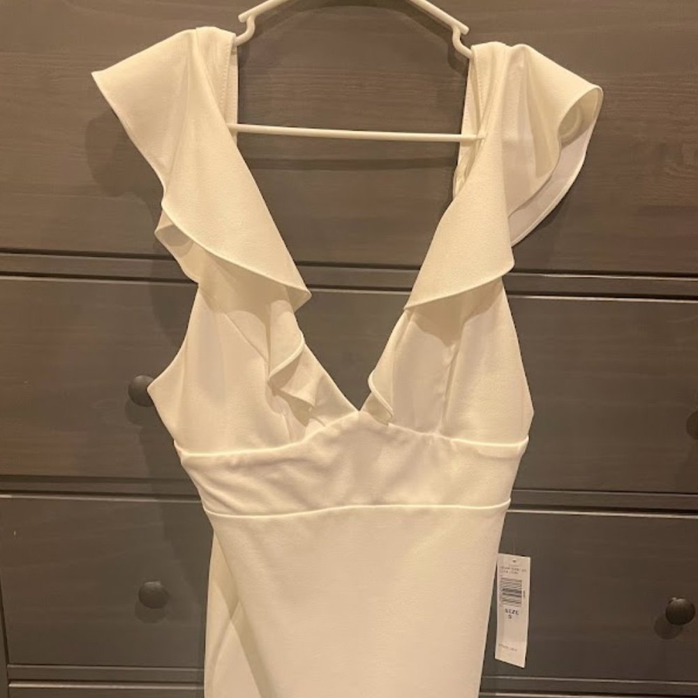 Jump Apparel White Low-cut Ruffle Dress